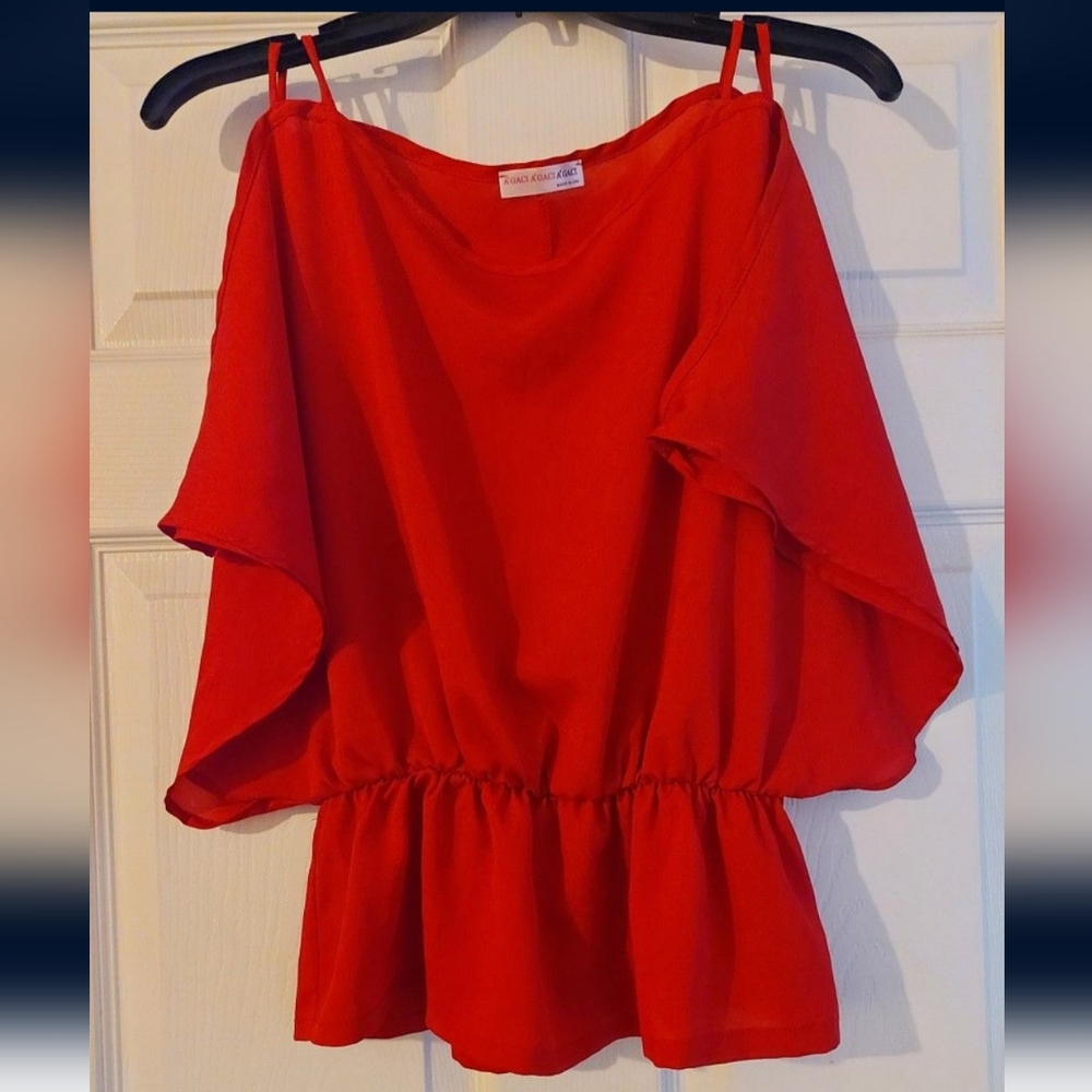 A'gaci Red Dressy open shoulder blouse size small
